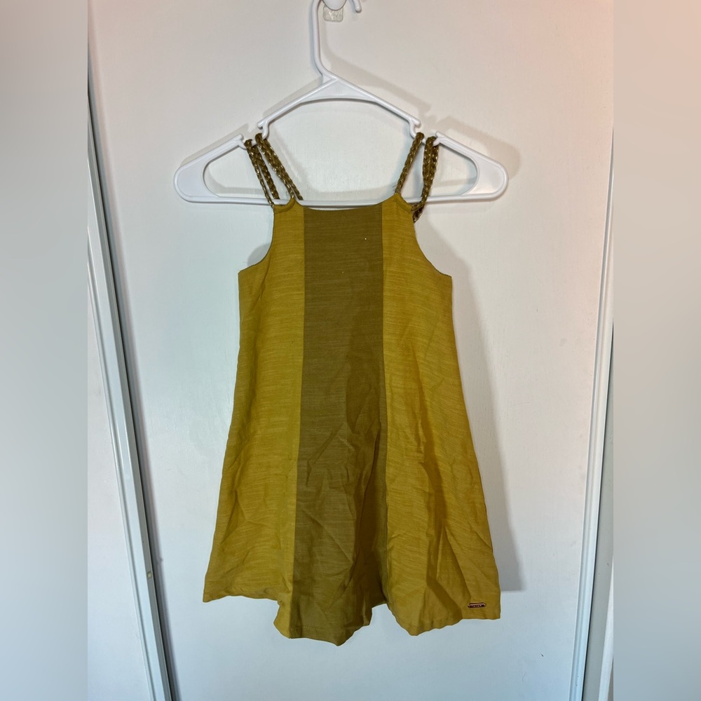 Tahari Girl Dress 6 Cotton Rayon Gold Sleeveless Braided Straps Summer Lined